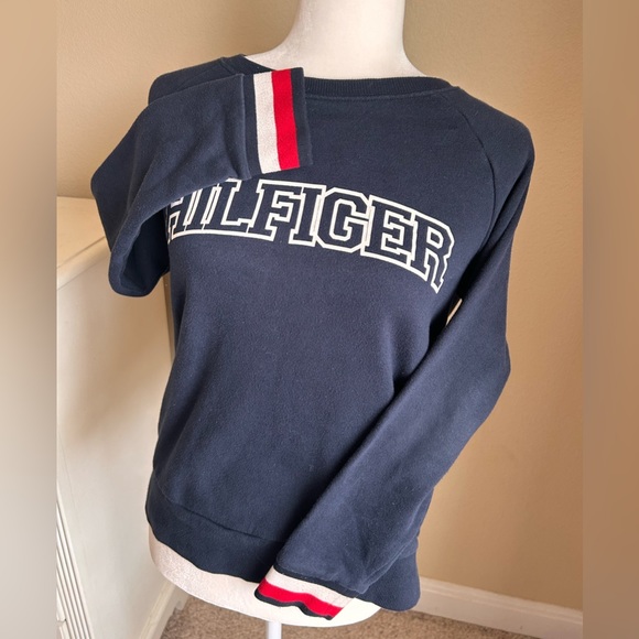 The Tommy Crew Neck Crop Pullover Vintage Orig Signature Cuff Tommy Hilfiger - Picture 5 of 14